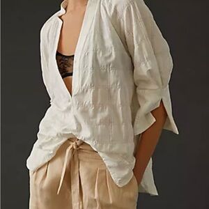 Anthropologie Cream Textured Top